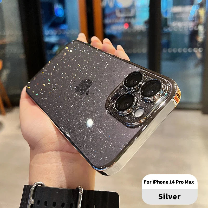 Clear Transparent Shockproof Electroplated Glitter iPhone Case - DealJustDeal