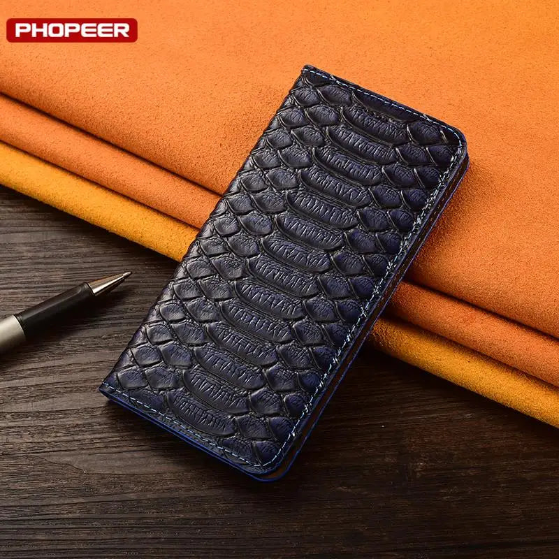 Python Skin Magnet Book Phone Genuine Leather iPhone Case - DealJustDeal