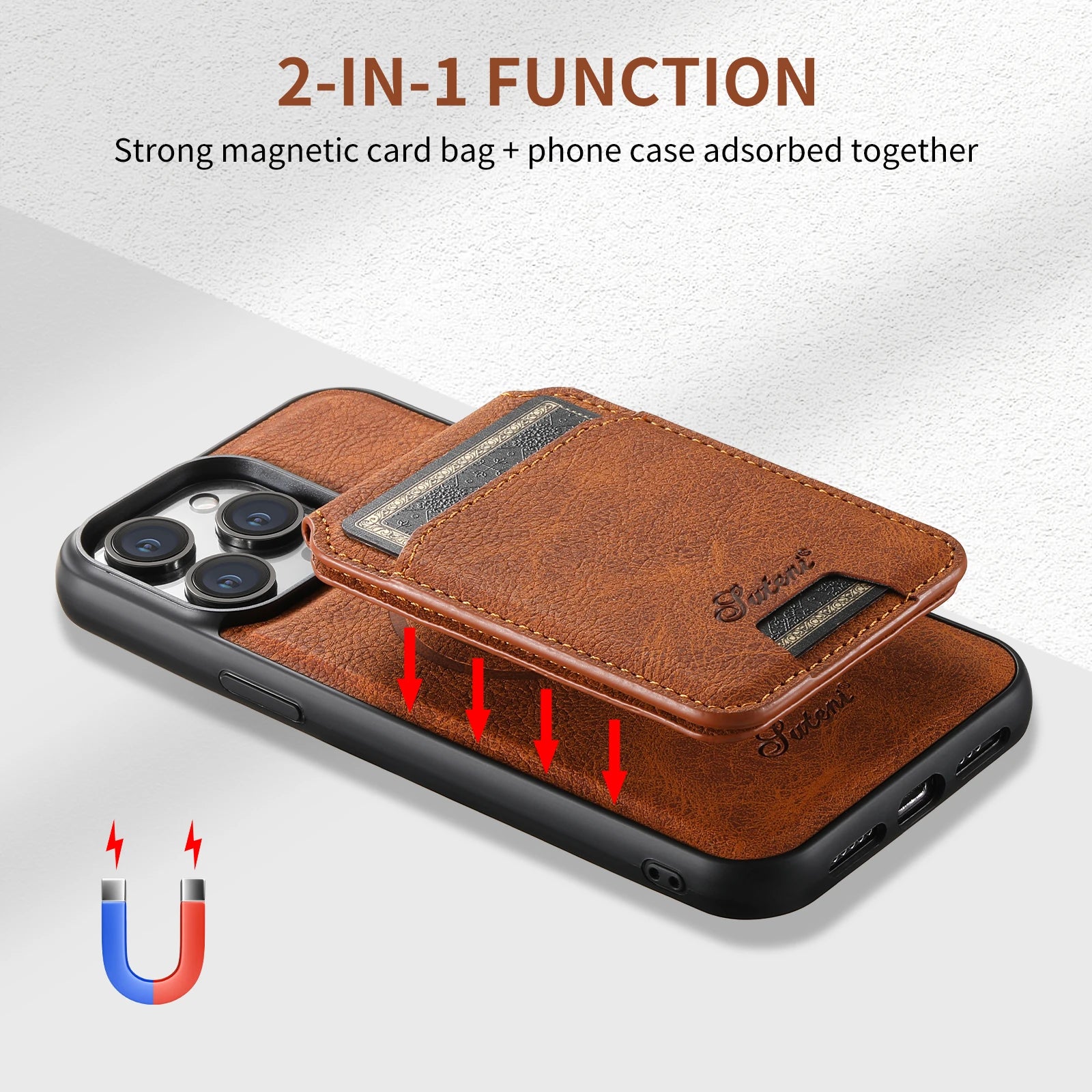 Leather Magnetic MagSafe 2 in 1 Card Holder iPhone Case - DealJustDeal