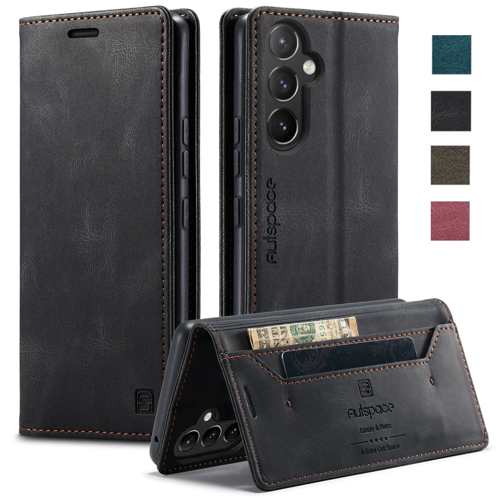 Anti-Scratch Magnetic Card Pocket Wallet Leather Galaxy A and M Case - DealJustDeal