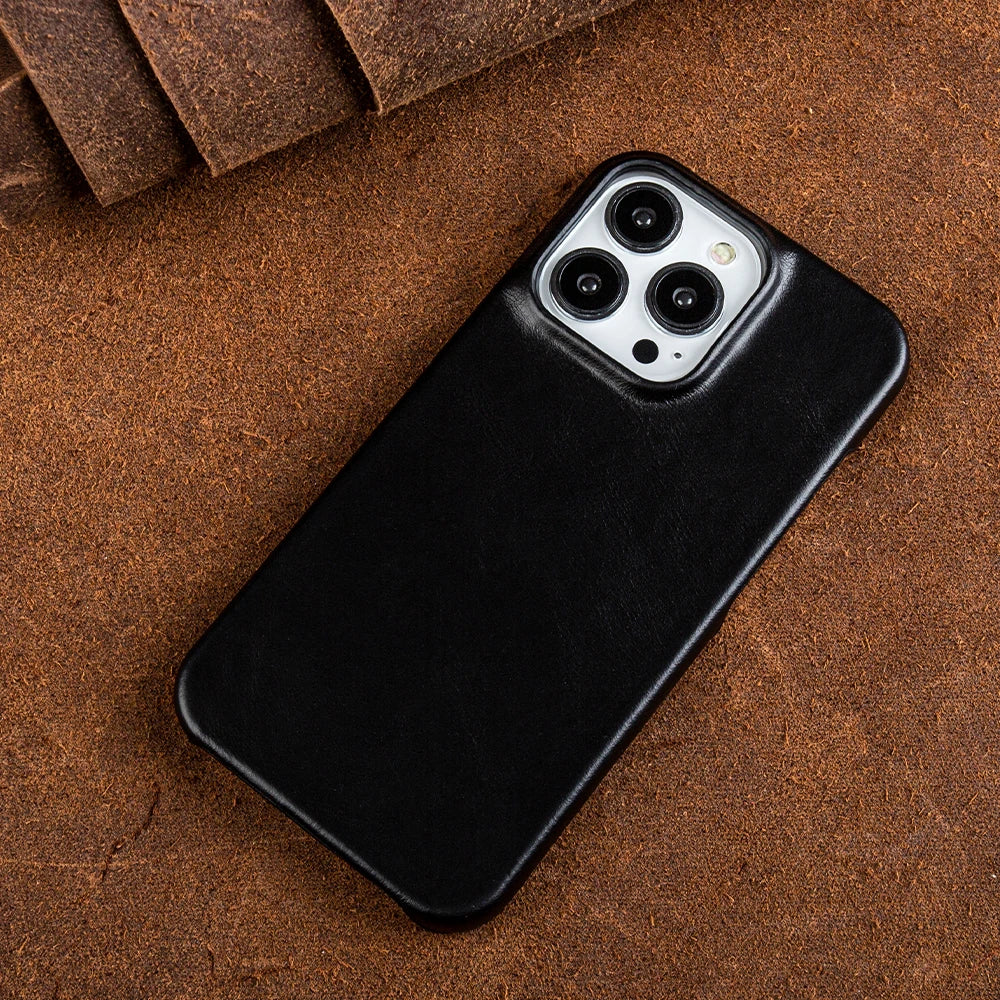 Oil Wax Aesthetic Vintage Retro Genuine Leather iPhone Case - DealJustDeal