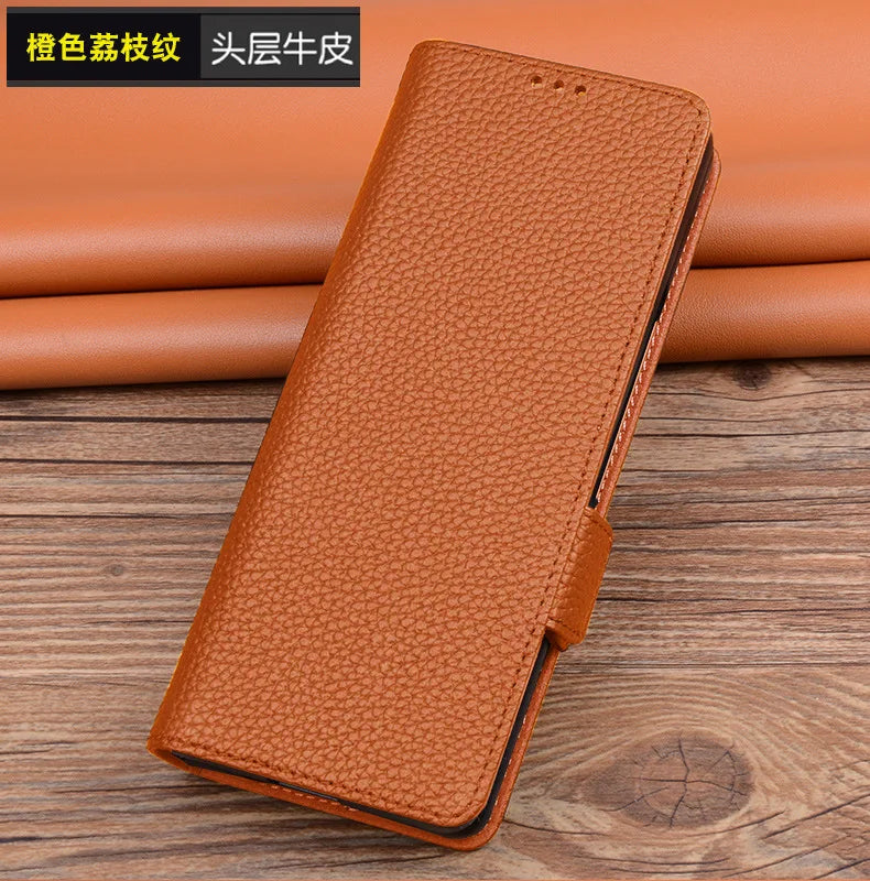 Alligator Grids Litchi Grain Genuine Cowhide Leather Galaxy Z Fold Case - DealJustDeal