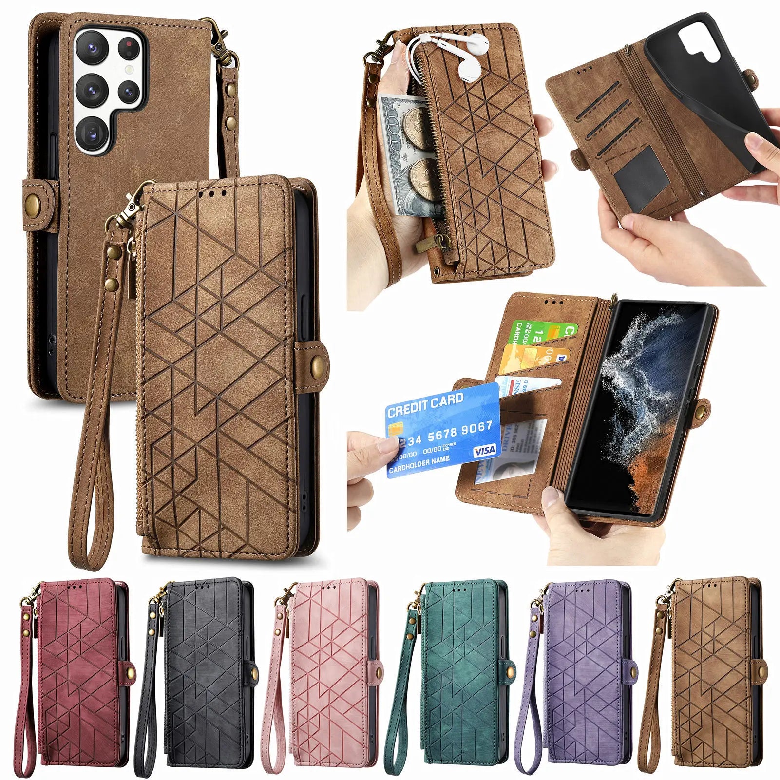 Hand Strap Wallet Zipper Leather Galaxy S Case - DealJustDeal