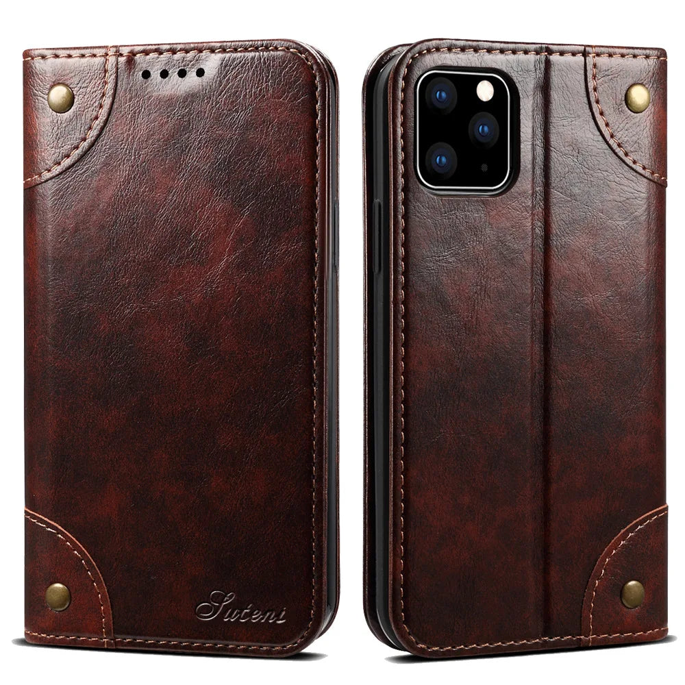 Magnetic Flip Wallet Flip Genuine Leather iPhone Case - DealJustDeal