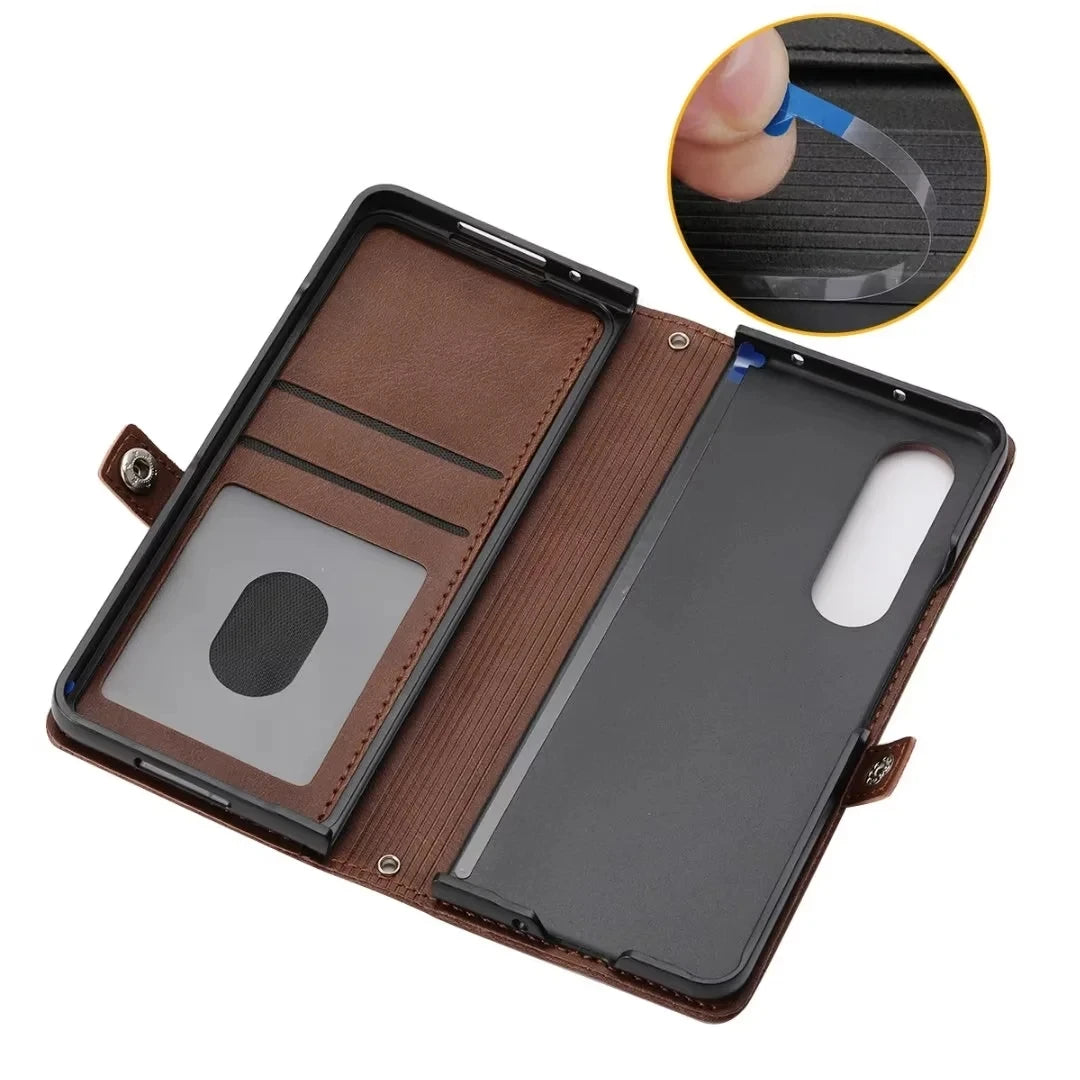 Crossbody Lanyard Hinge Protection Leather Galaxy Z Fold Case - DealJustDeal