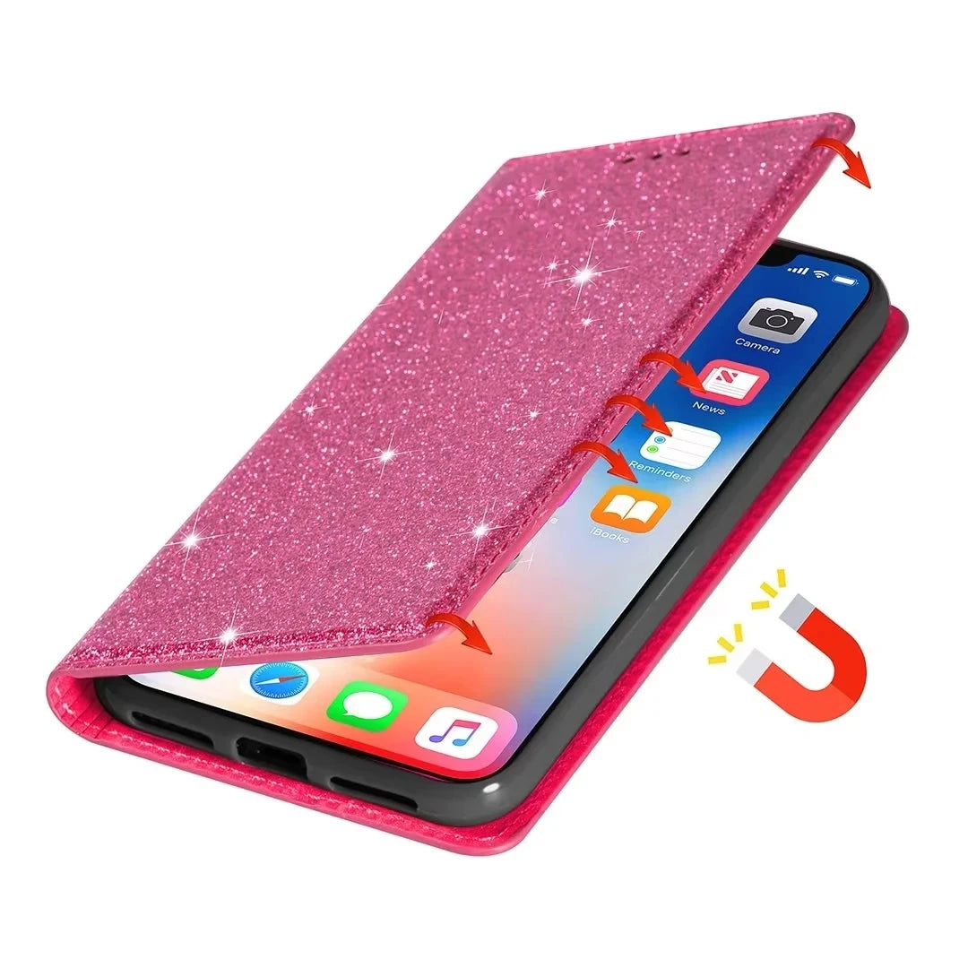 Magnetic Flip Wallet Glitter Bling Galaxy A, M and S Case - DealJustDeal