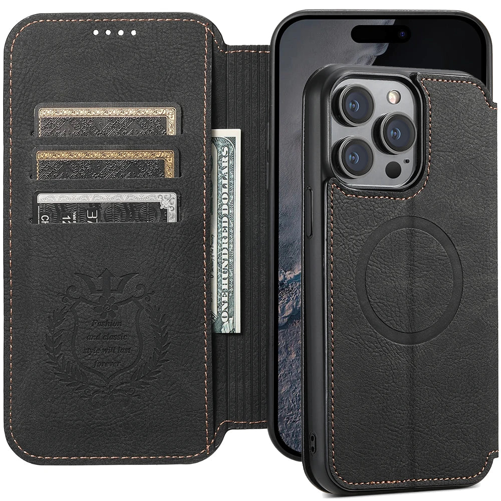 Flip Wallet Magsafe Leather iPhone Case - DealJustDeal