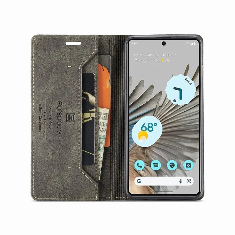 Vintage Magnetic Flip Wallet Leather Google Case - DealJustDeal