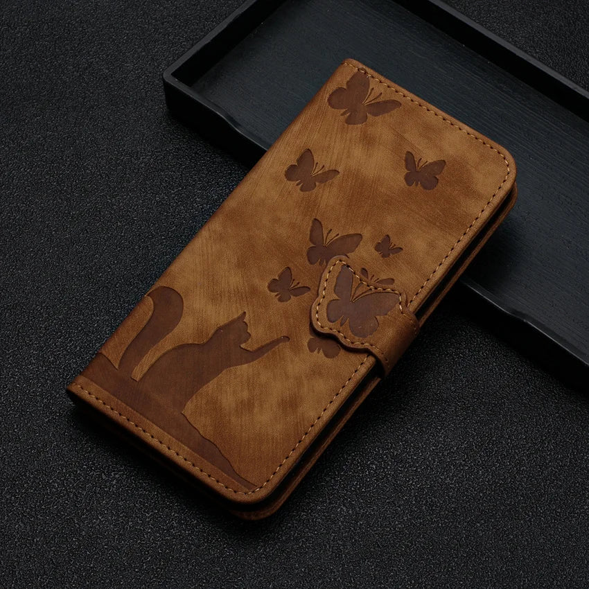 Cute Cat Butterfly Leather Flip iPhone Case - DealJustDeal