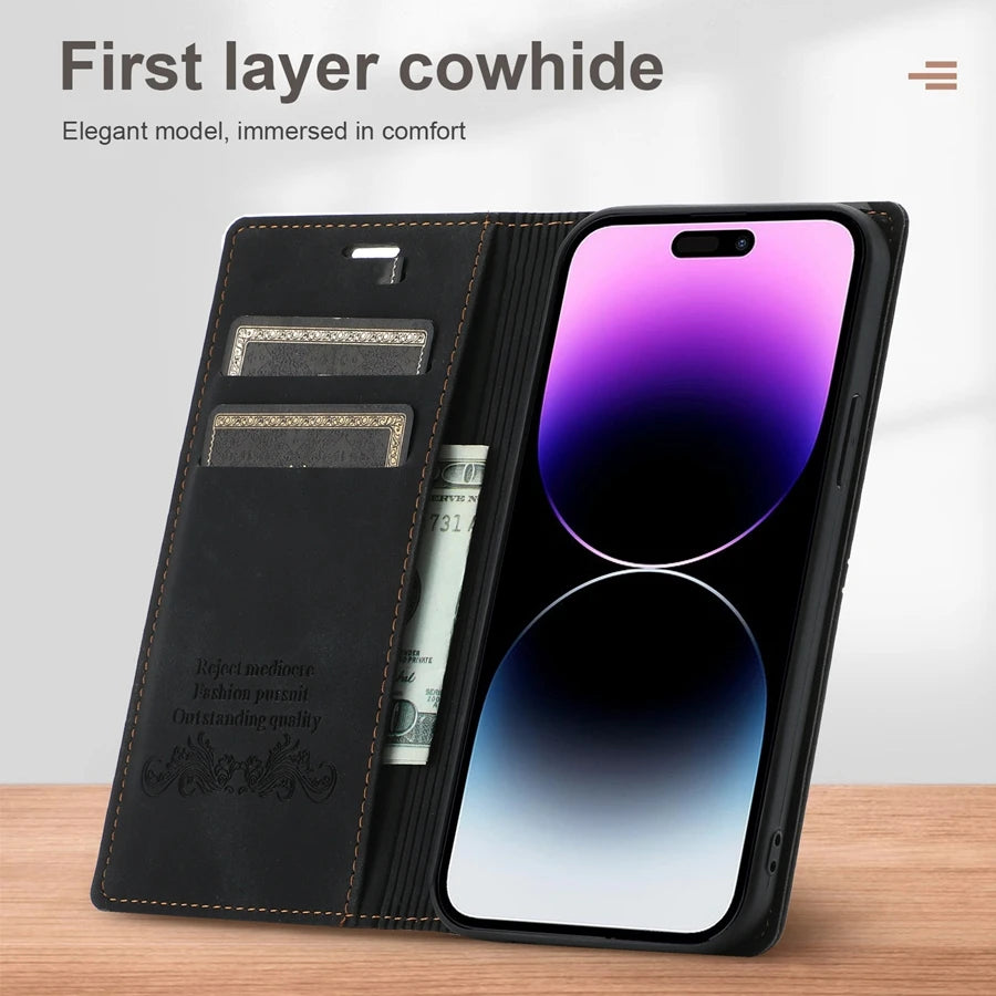 Wallet Fantastic Suction Card Magnetic Flip Leather iPhone Case - DealJustDeal