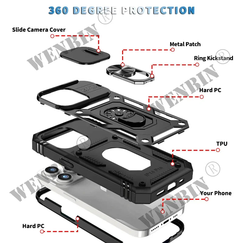 Full Body Rugged Protective Slide Camera Stand iPhone Case - DealJustDeal