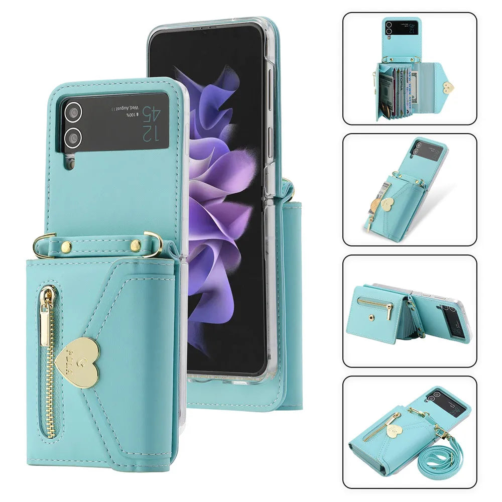 Folding Hinge Leather Crossbody Galaxy Z Flip Case - DealJustDeal