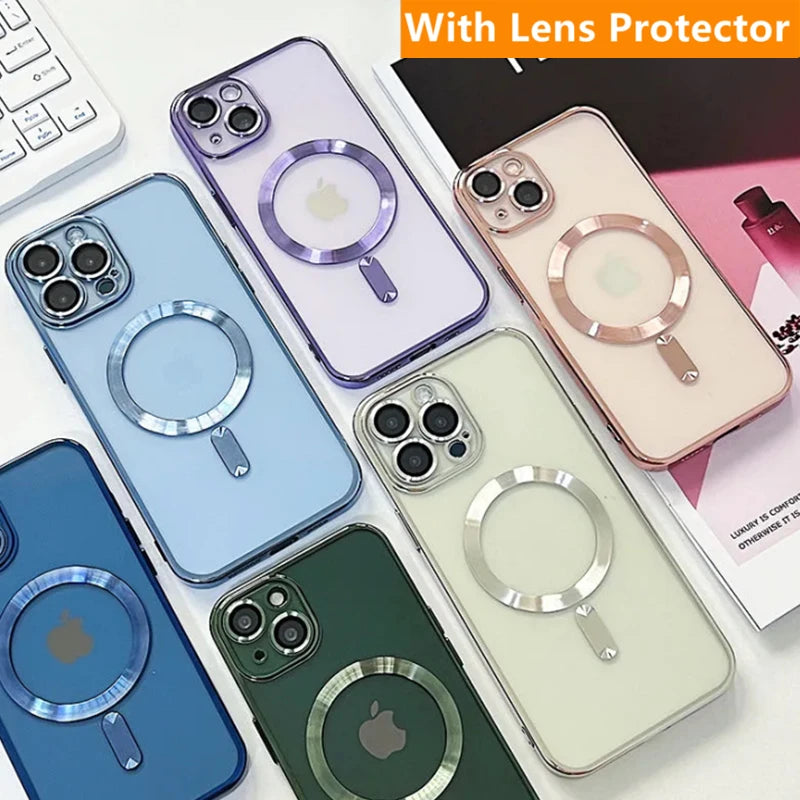 Magsafe Fashion Plating Magnetic Soft iPhone Case With Lens Protector - DealJustDeal