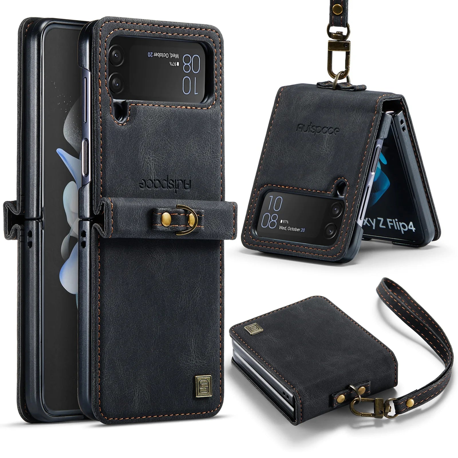 Vintage Ultra Slim PU Leather Wrist Strap Galaxy Z Flip Case - DealJustDeal