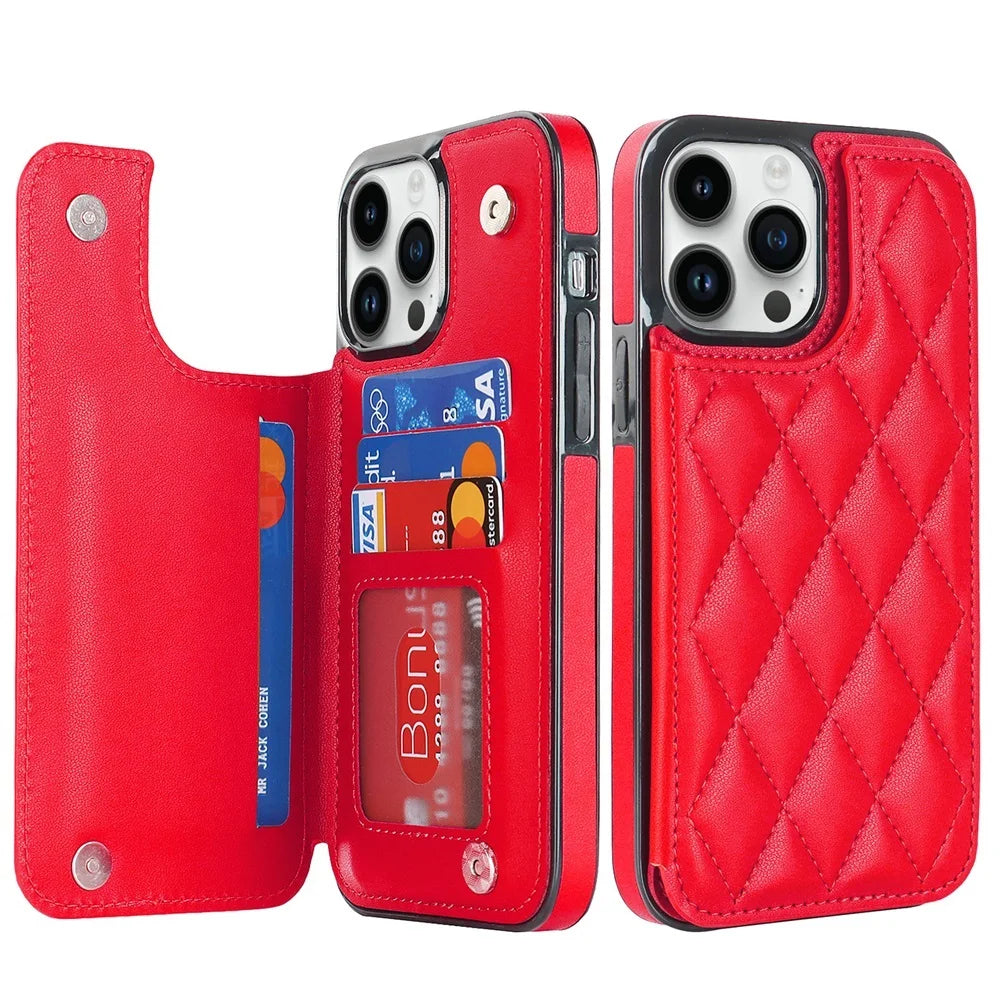 Leather Retro Card Holder Flip iPhone Case - DealJustDeal