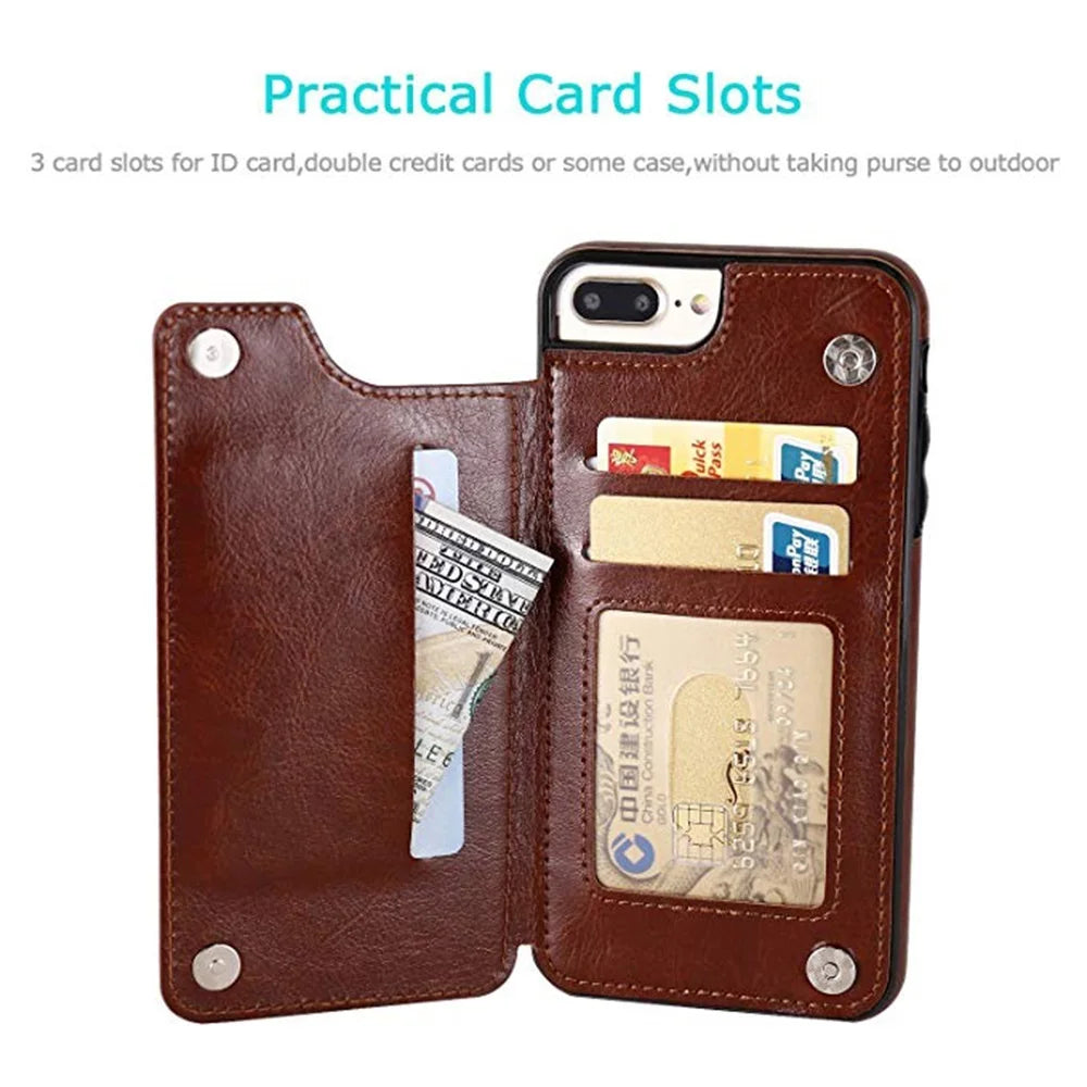 Leather Retro Card Holder Flip Wallet iPhone Case - DealJustDeal