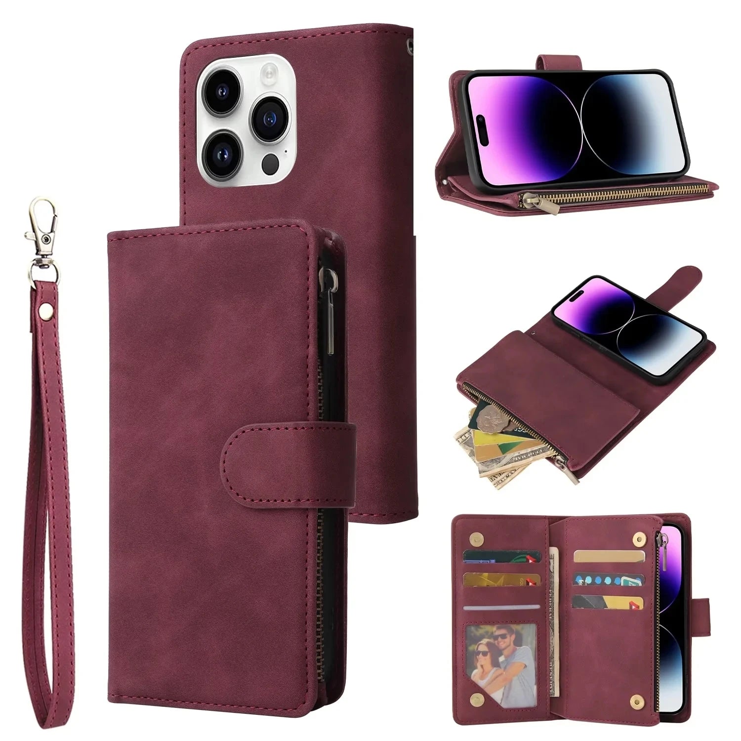 Flip Card Slot Zipper Leather Wallet iPhone Case - DealJustDeal