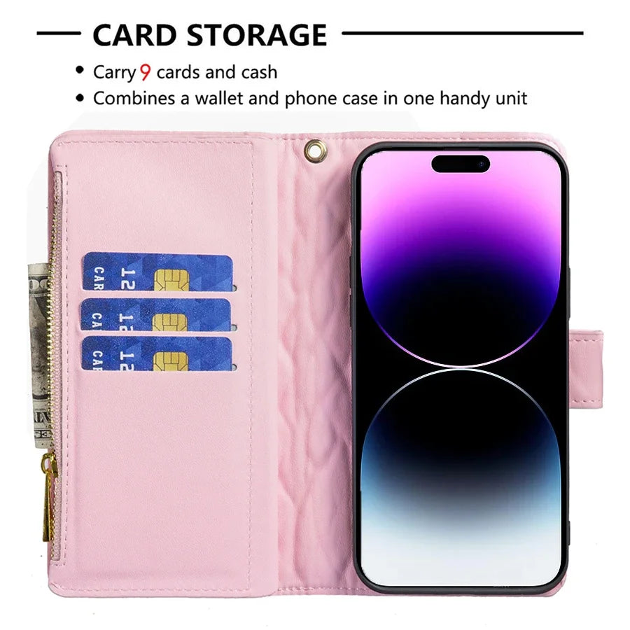 Wallet Small Fragrance Zipper Magnetic Flip Leather iPhone Case - DealJustDeal