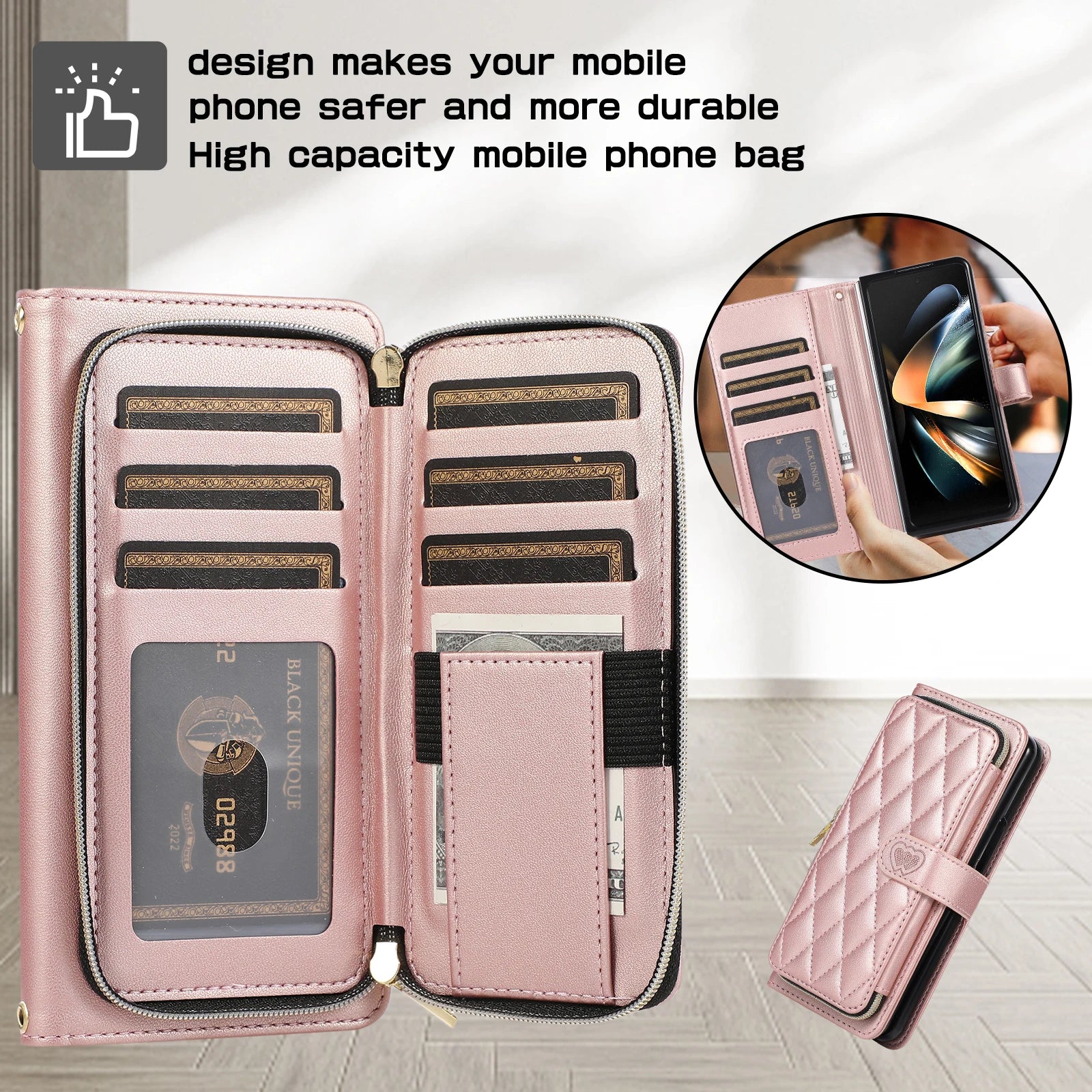 Zipper Buckle Magnet Card Holder Wallet Galaxy Z Fold Case - DealJustDeal