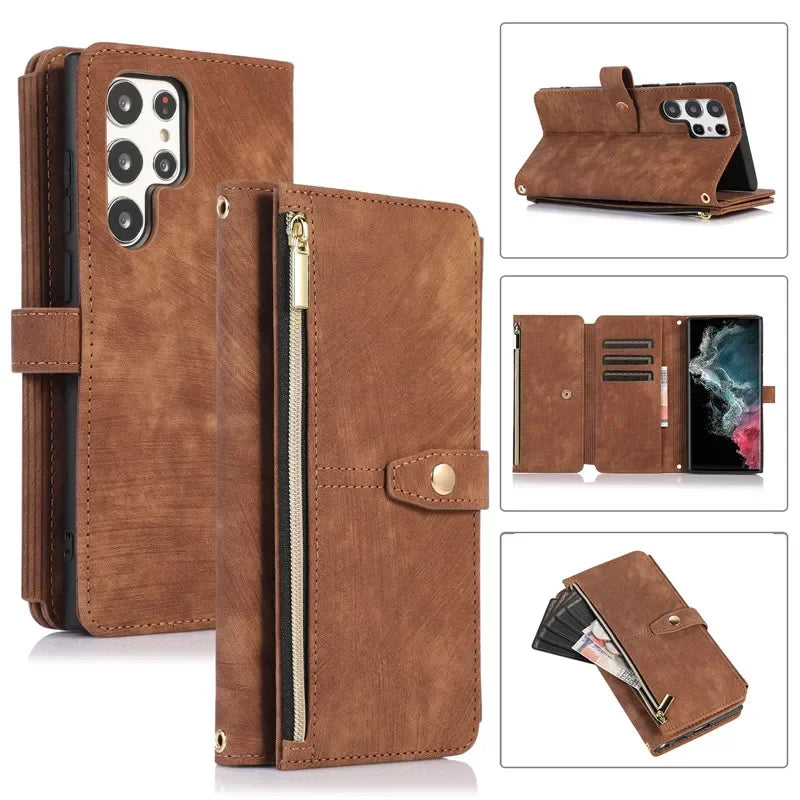 Zipper Wallet Flip Leather Galaxy Note and S Case - DealJustDeal