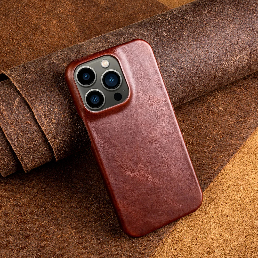 Oil Wax Aesthetic Vintage Retro Genuine Leather iPhone Case - DealJustDeal