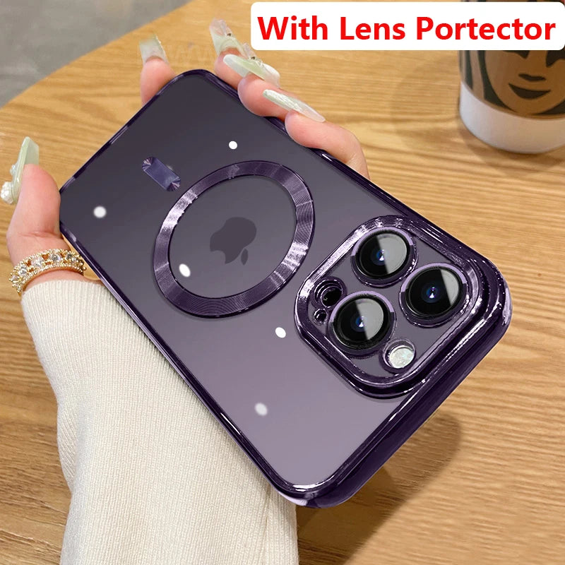 For Magsafe Fashion Plating iPhone Case With Camera Lens Protector - DealJustDeal