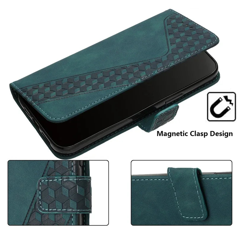 Embossed 3D Geometric Flip Wallet Google Case - DealJustDeal