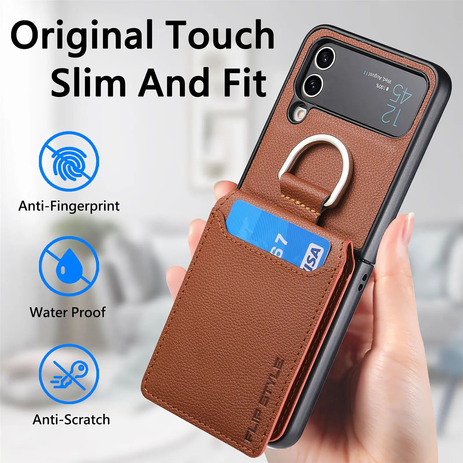 Lychee Pattern Leather Galaxy Z Flip Case - DealJustDeal