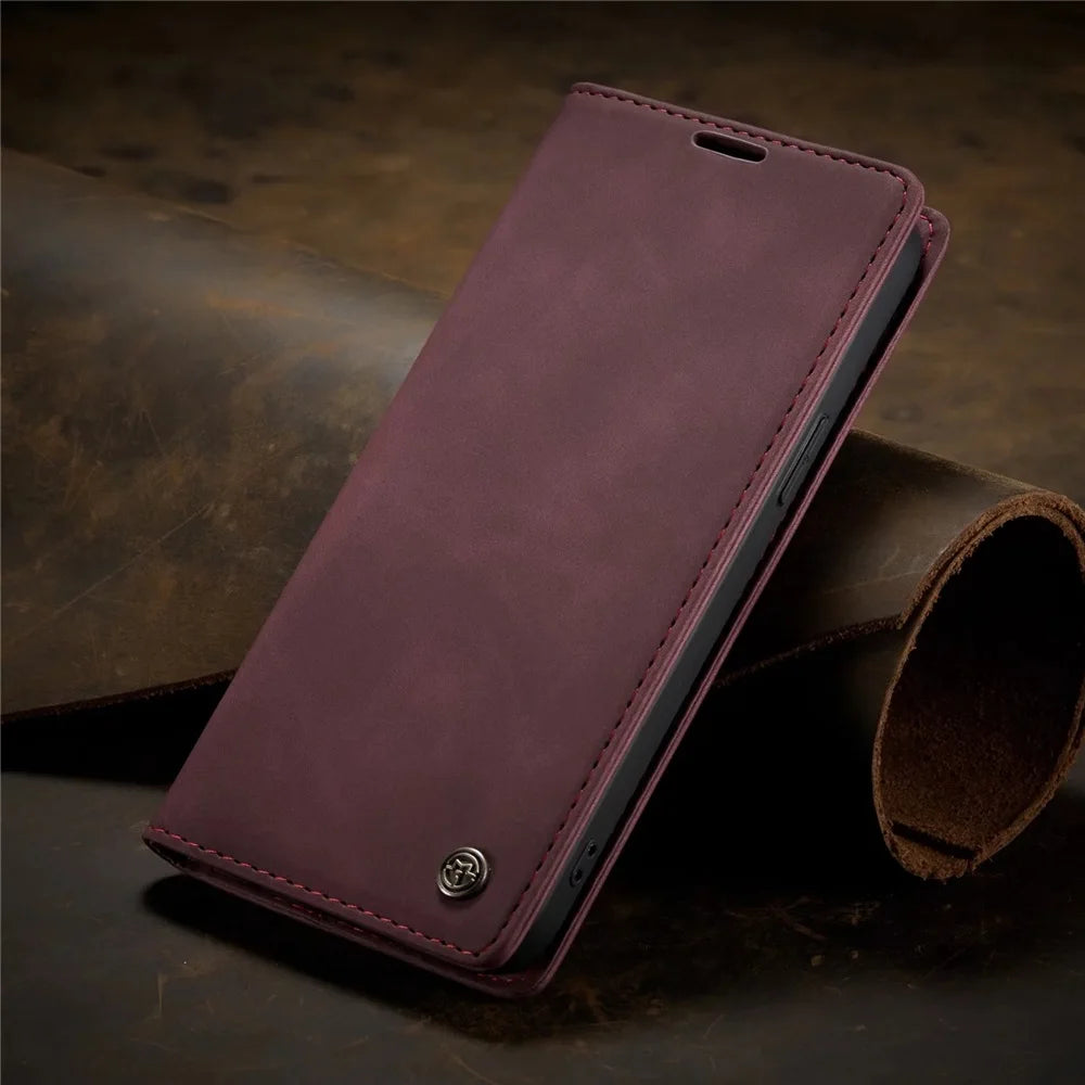 Magnetic Retro Matte Leather Flip iPhone Case - DealJustDeal