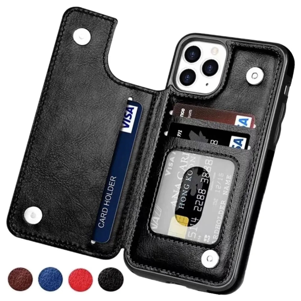 Leather Retro Card Holder Flip Wallet iPhone Case - DealJustDeal