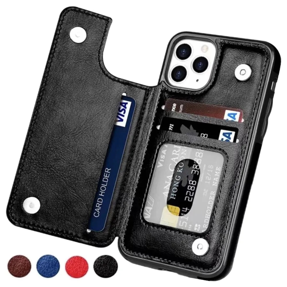 Leather Retro Card Holder Flip iPhone Case - DealJustDeal