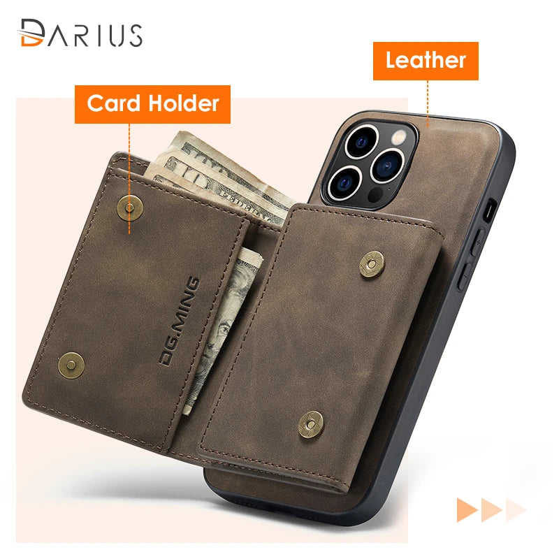 Magnetic Detachable Card Holder Leather iPhone Case - DealJustDeal