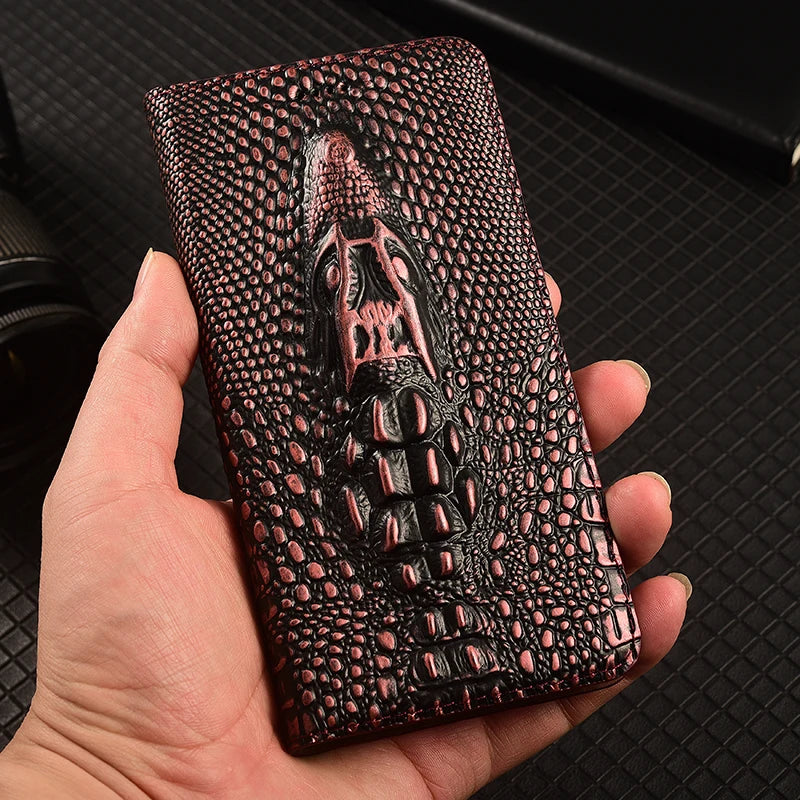 Retro 3D Crocodile Head Genuine Leather iPhone Case - DealJustDeal