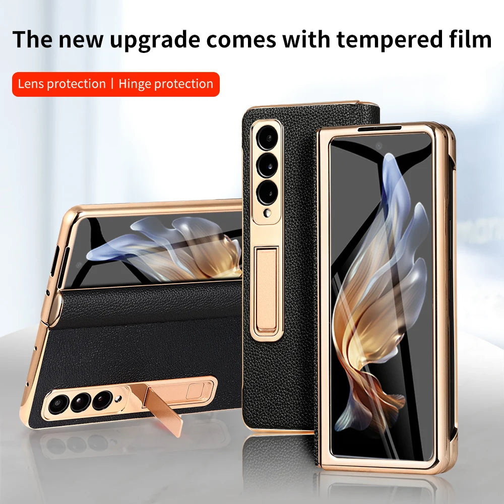 Ultra-Thin Genuine Leather Hinge Protection Galaxy Z Fold Case - DealJustDeal