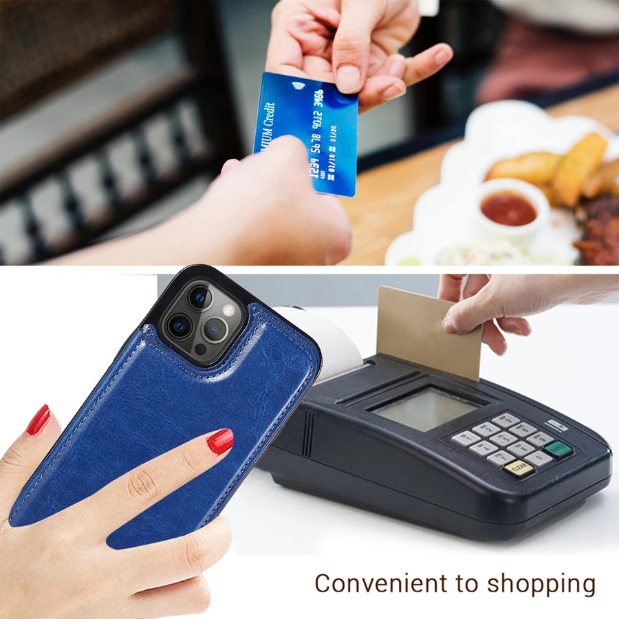 Fall Prevention Wallet Card Slots Magnetic Flip Leather iPhone Case - DealJustDeal