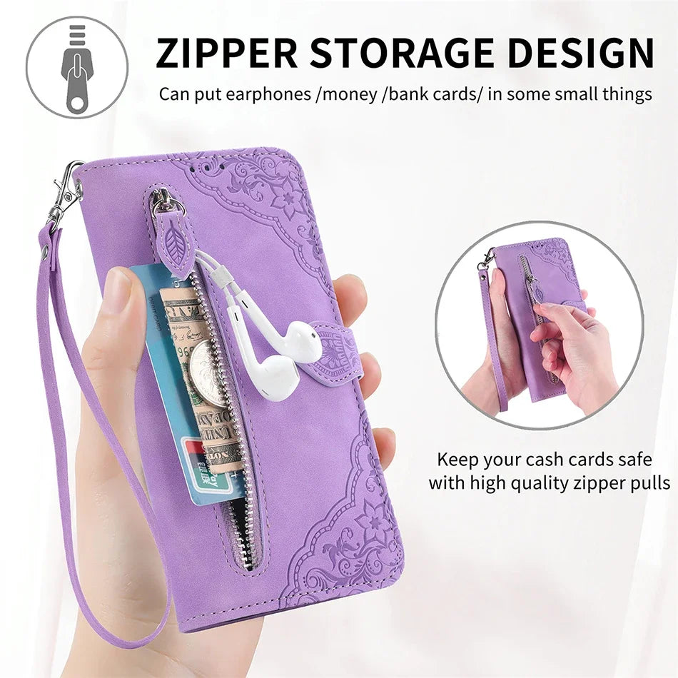 Wrist Strap Zipper Wallet Flip Google Case - DealJustDeal