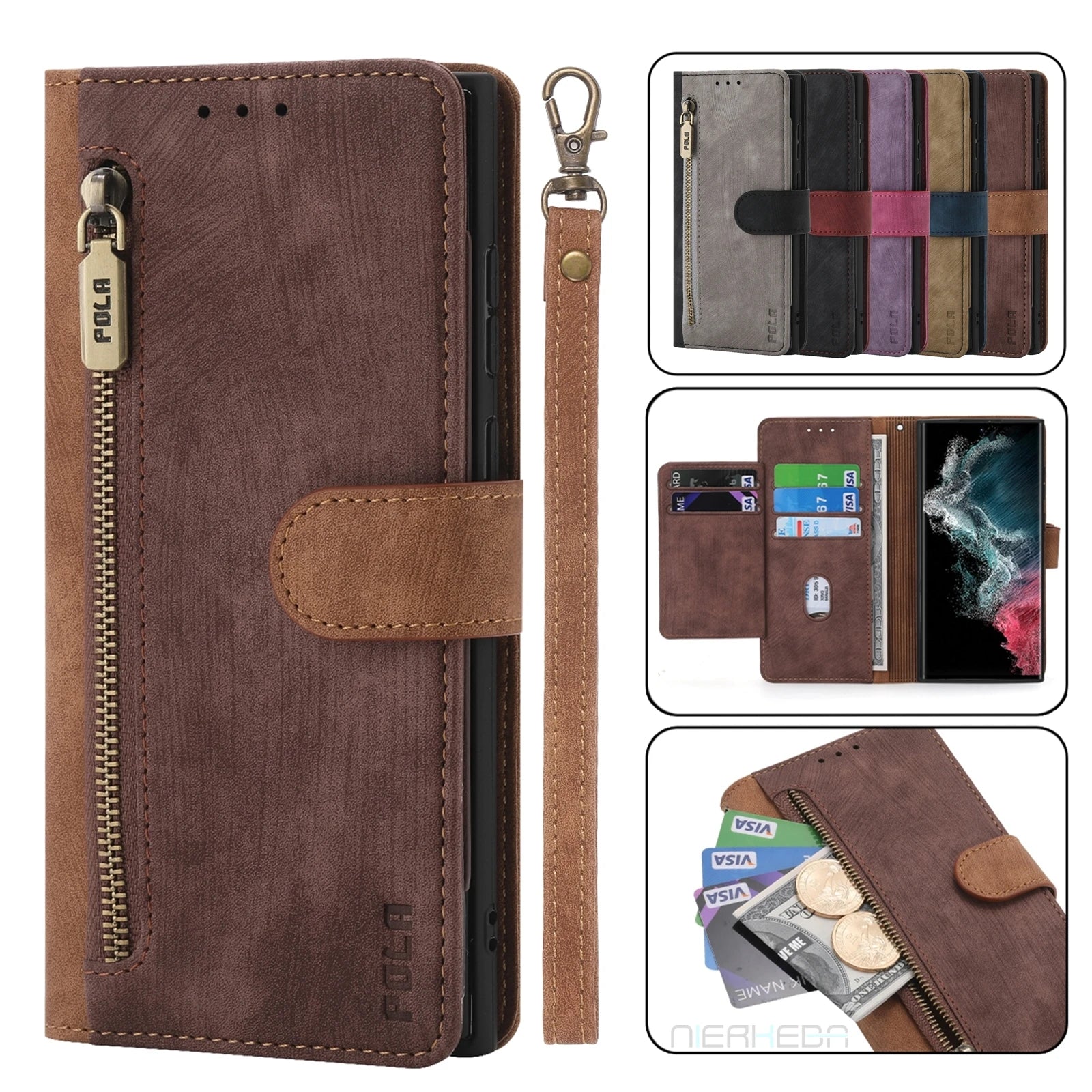 Flip Wallet Anti-Theft Brush Leather Galaxy Note and S Case - DealJustDeal