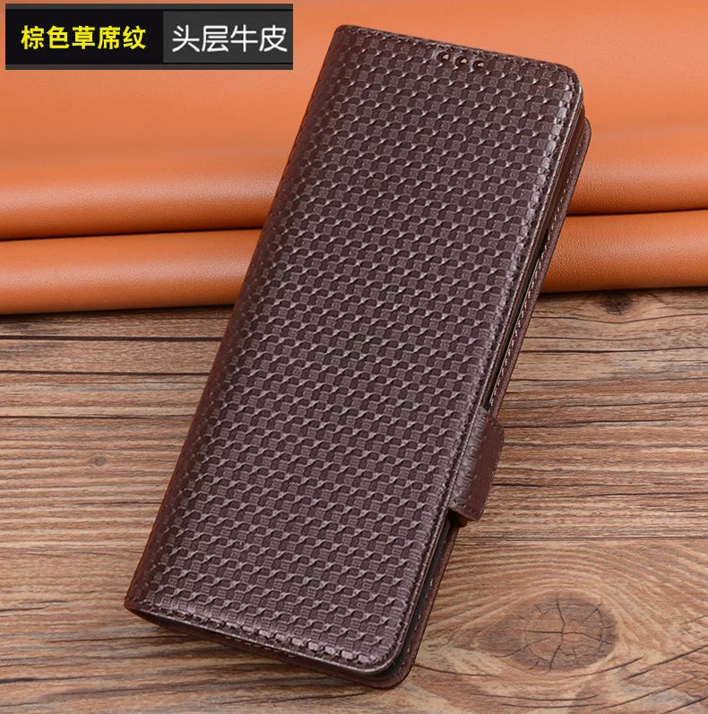 Alligator Grids Litchi Grain Genuine Cowhide Leather Galaxy Z Fold Case - DealJustDeal