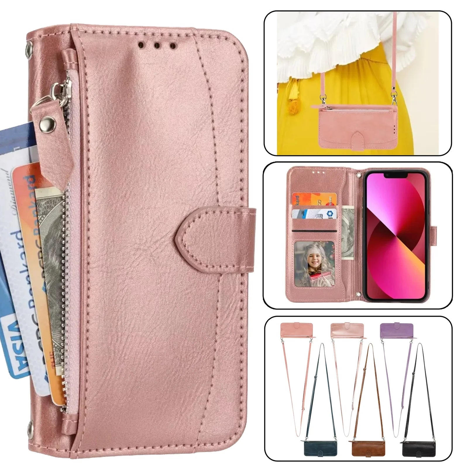 Zipper Wallet Card Slot Leather Galaxy A Case - DealJustDeal