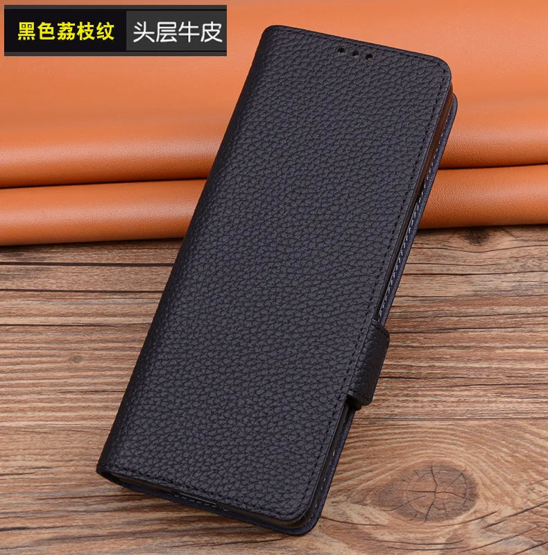 Alligator Grids Litchi Grain Genuine Cowhide Leather Galaxy Z Fold Case - DealJustDeal