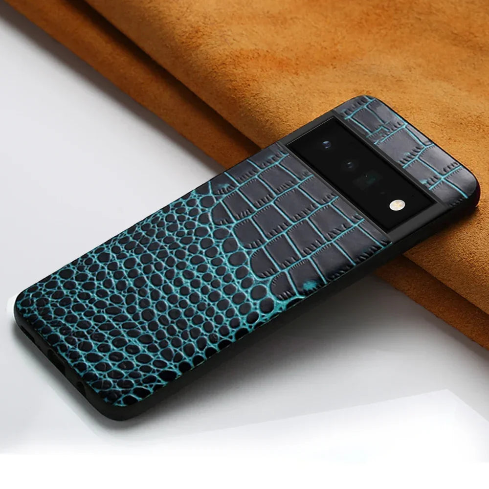 Retro Crocodile Alligatoter Pattern Genuine Cowhide Leather Google Case - DealJustDeal