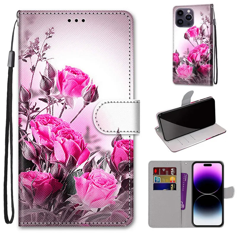 Wallet Stand Book Flower Pattern Flip Leather Galaxy A Case - DealJustDeal