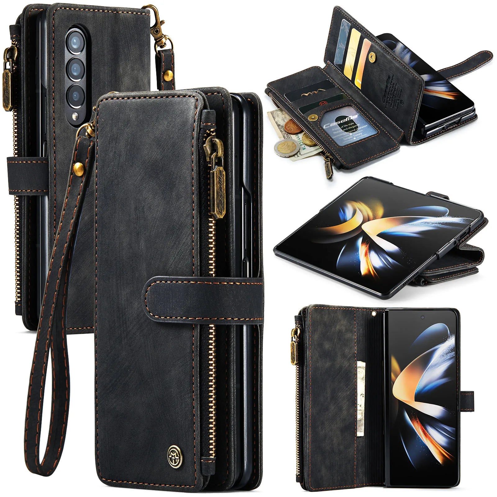 Lanyard Strap Zipper Magnetic PU Leather Flip Galaxy Z Fold Case - DealJustDeal