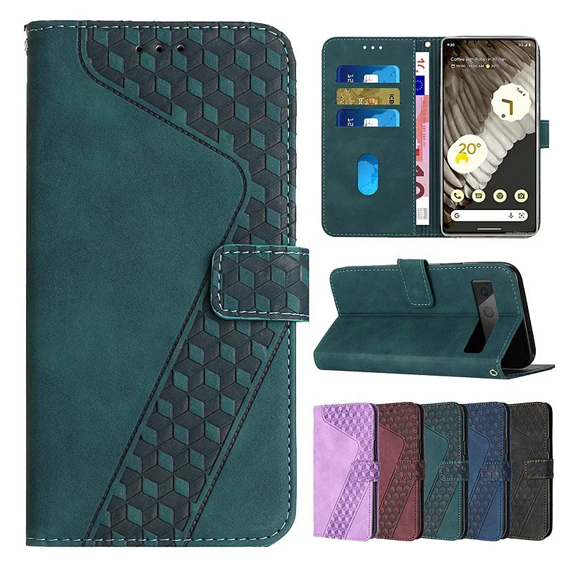 Embossed 3D Geometric Flip Wallet Google Case - DealJustDeal