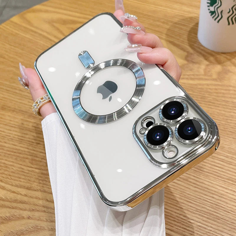 For Magsafe Fashion Plating iPhone Case With Camera Lens Protector - DealJustDeal