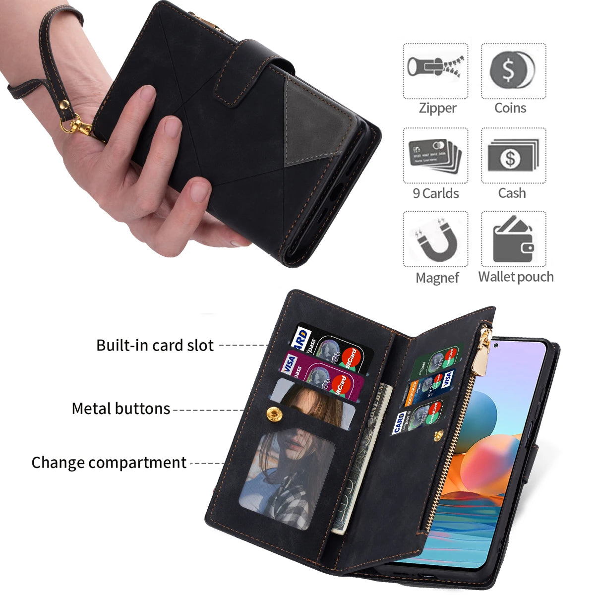 Card Slot Flip Wallet Leather Galaxy A and M Case - DealJustDeal