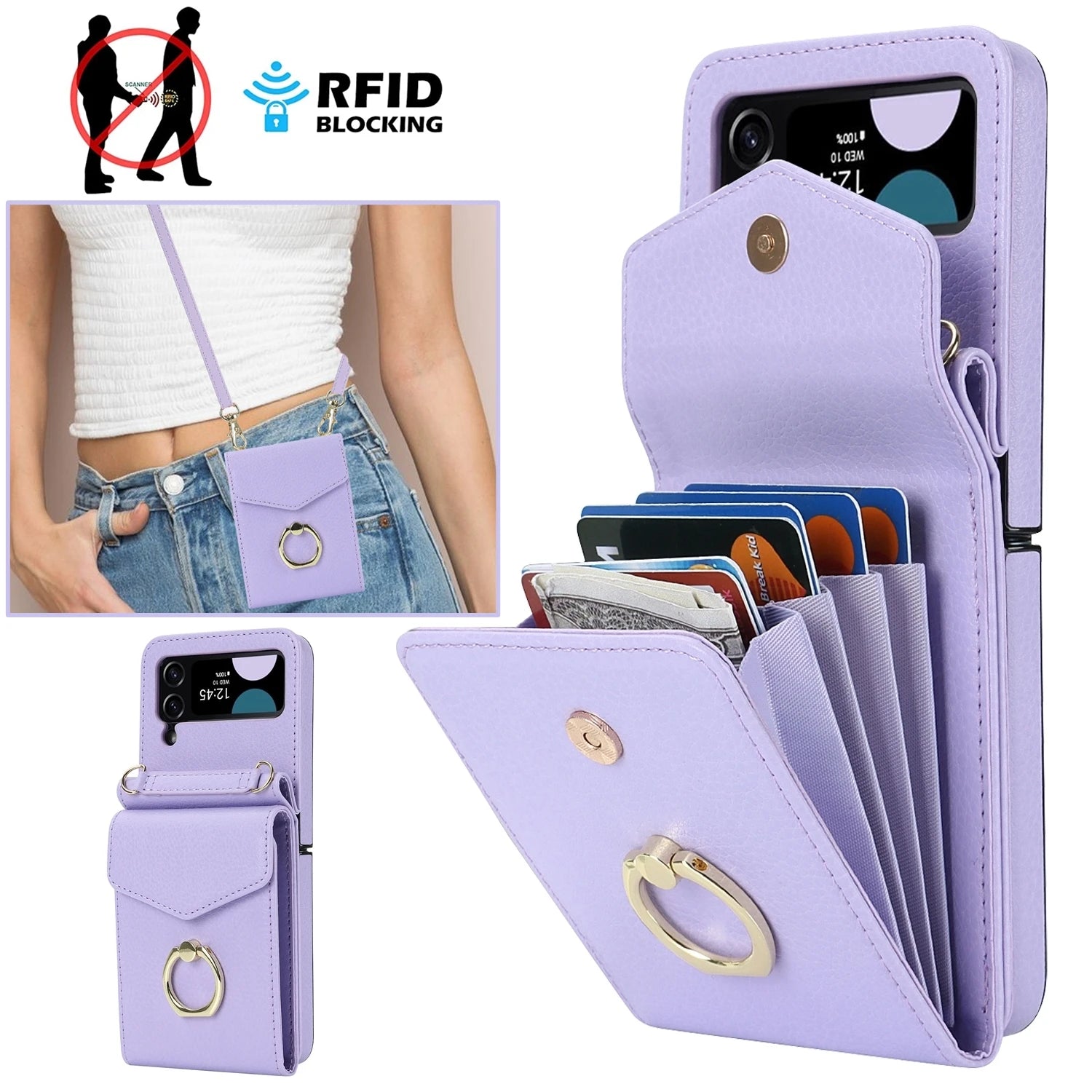 RFID Cards Slot Wallet Leather Galaxy Z Flip Case - DealJustDeal