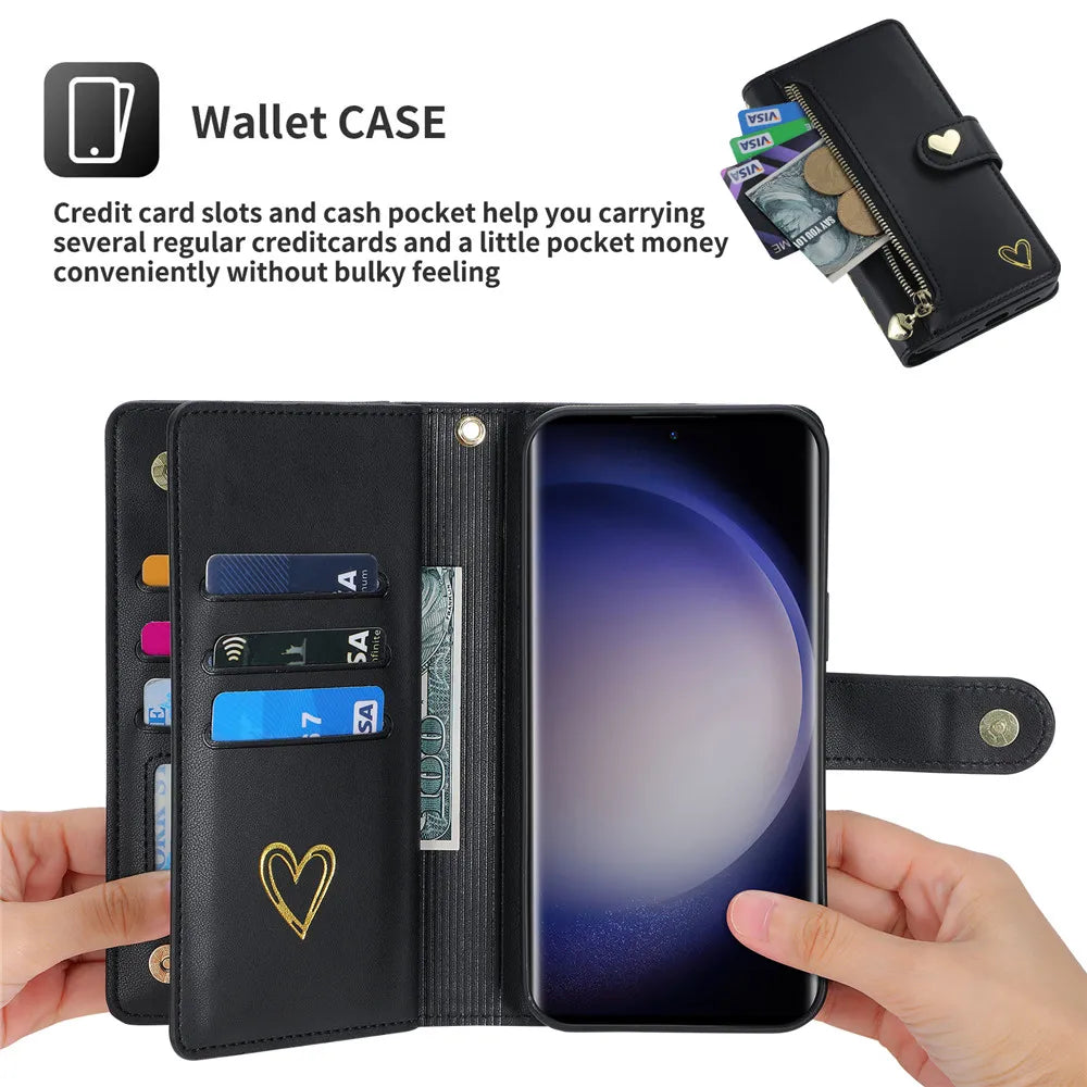 Zipper Cards Slot Wallet Leather Galaxy S Case - DealJustDeal