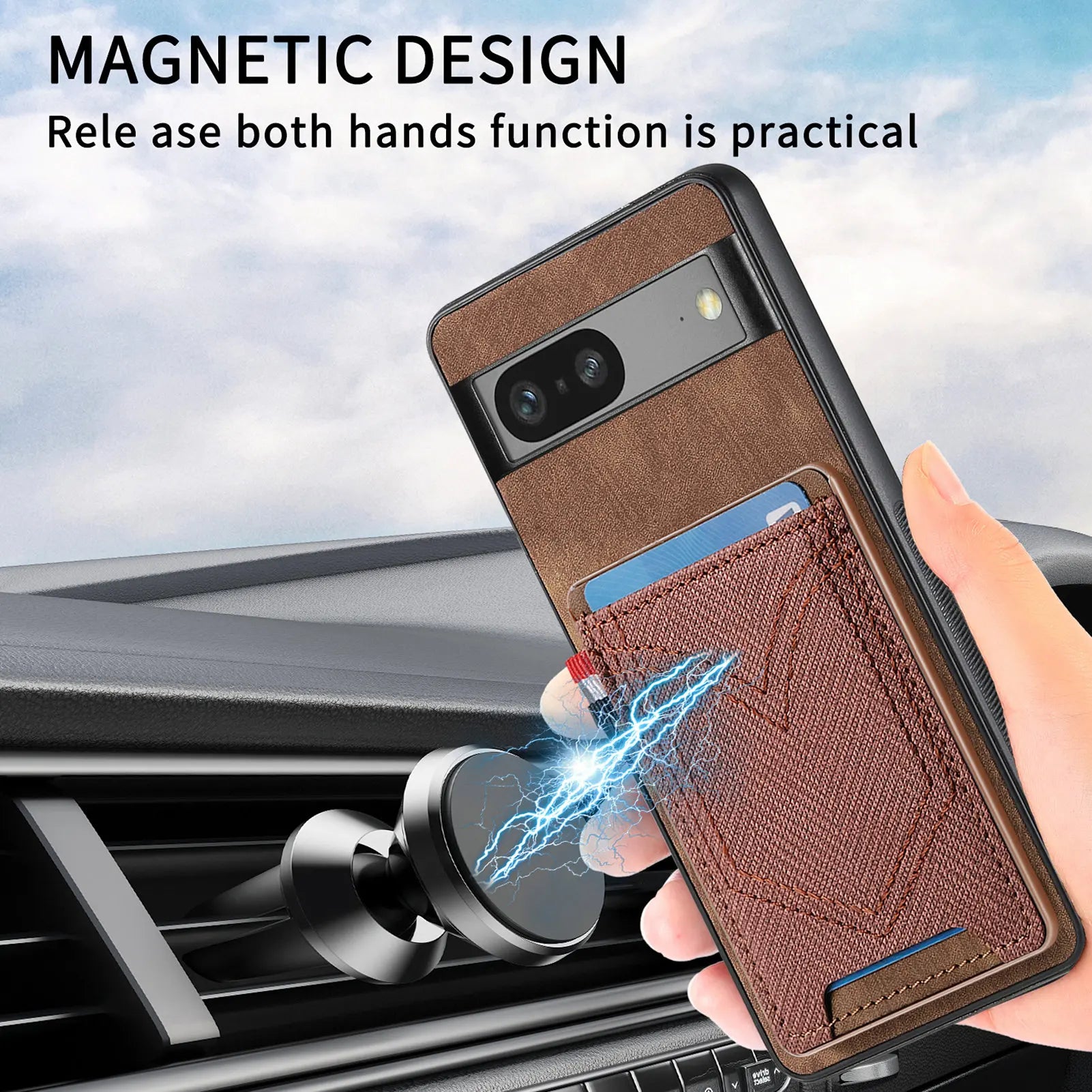 Card Slot Wallet Textile Denim Magnet Leather Google Case - DealJustDeal