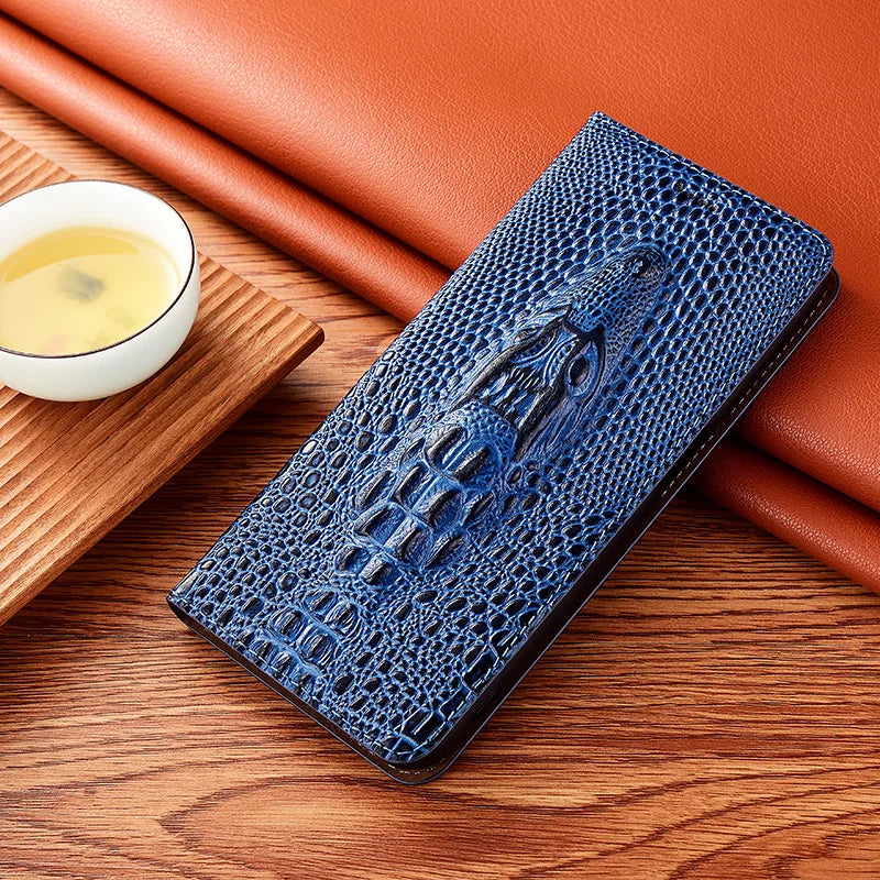 Crocodile Head Genuine Leather Flip Google Case - DealJustDeal